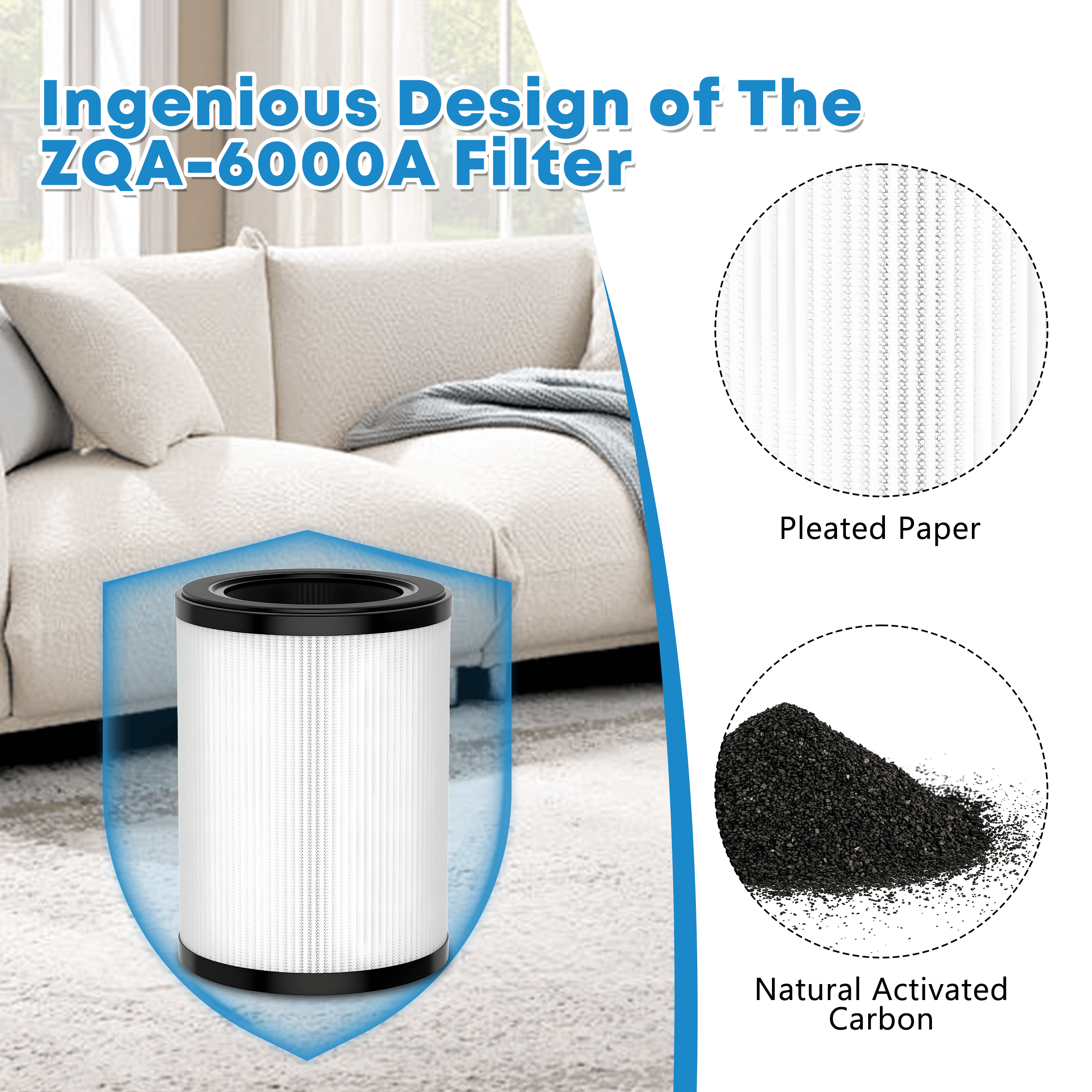 AMI PARTS ZQA-6000A Air Purifiers Filter for Large Room, H14 True HEPA Filter for ZQA-6000A Air Purifier