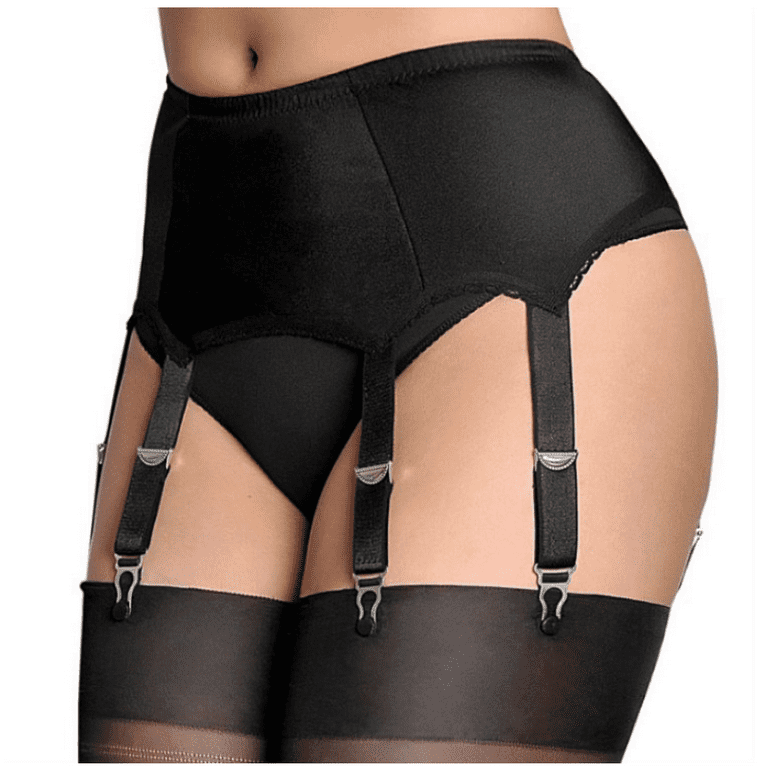 Women's Sexy Lace Garter Belt with 6 Straps Metal Clip Suspender for Thigh  High Stockings 