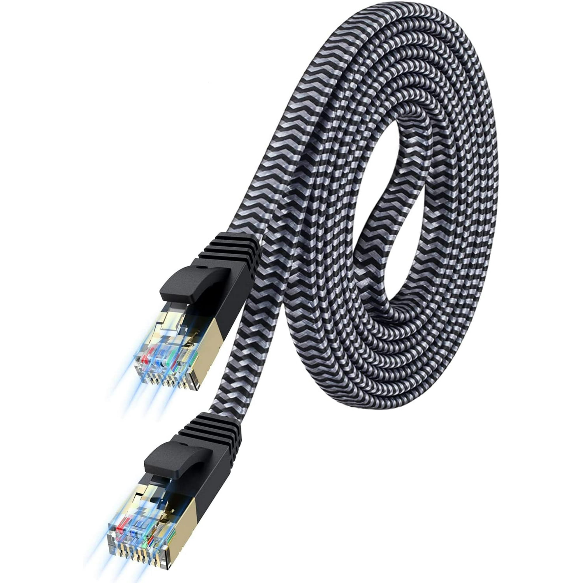 Cat 7 Flat Ethernet Cable 6.6FT,10Gbps,Braided,Shielded(3FT-150FT)