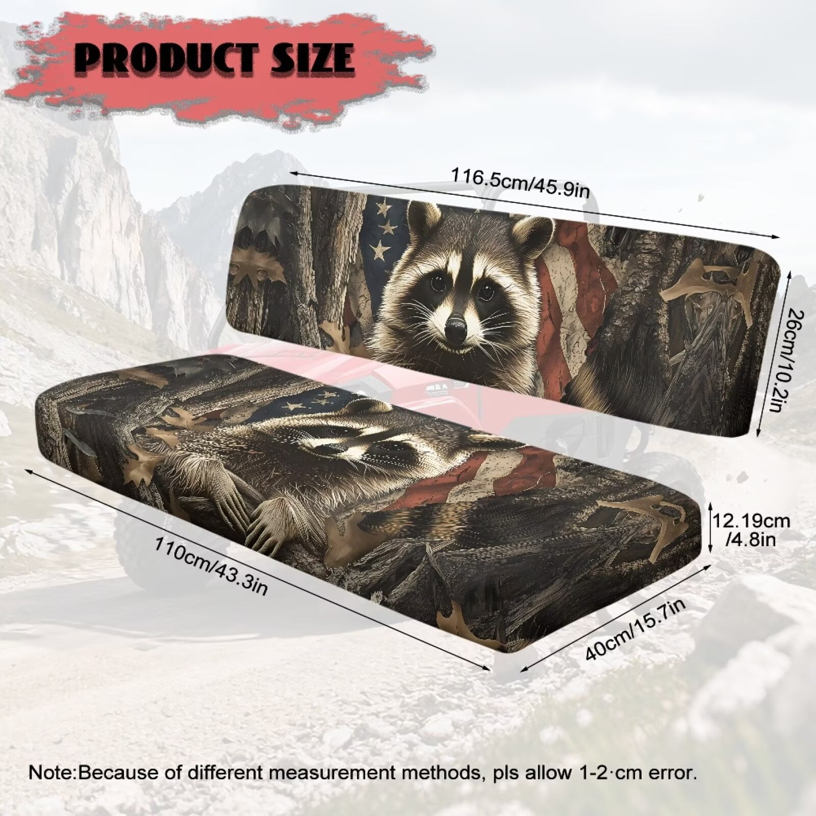 Uorisanigo UTV Seat Cover for Kawasaki Mule 4010 4x4 2009-2025, Non-Slip Mule Front Bench Seat Cover with Elastic Band, American Flag Camo Raccoon Hunter UTV Seats Accessories