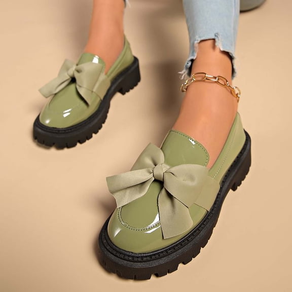 Women's Cute Bowknot Design Loafers Trending Solid on Loafers for Daily Wear Color Green Size 42