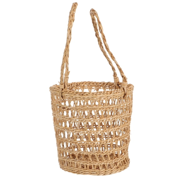 Uonlytech 1Pc Straw Weaving Craft Flower Basket Brown Handheld Storage Basket Decor
