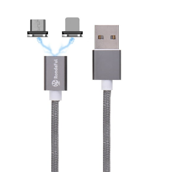 1M Rondaful Braided Double-ended Magnetic Charging Cable Data Cable For Apple & Android Mobile Phones With Micro USB Interface
