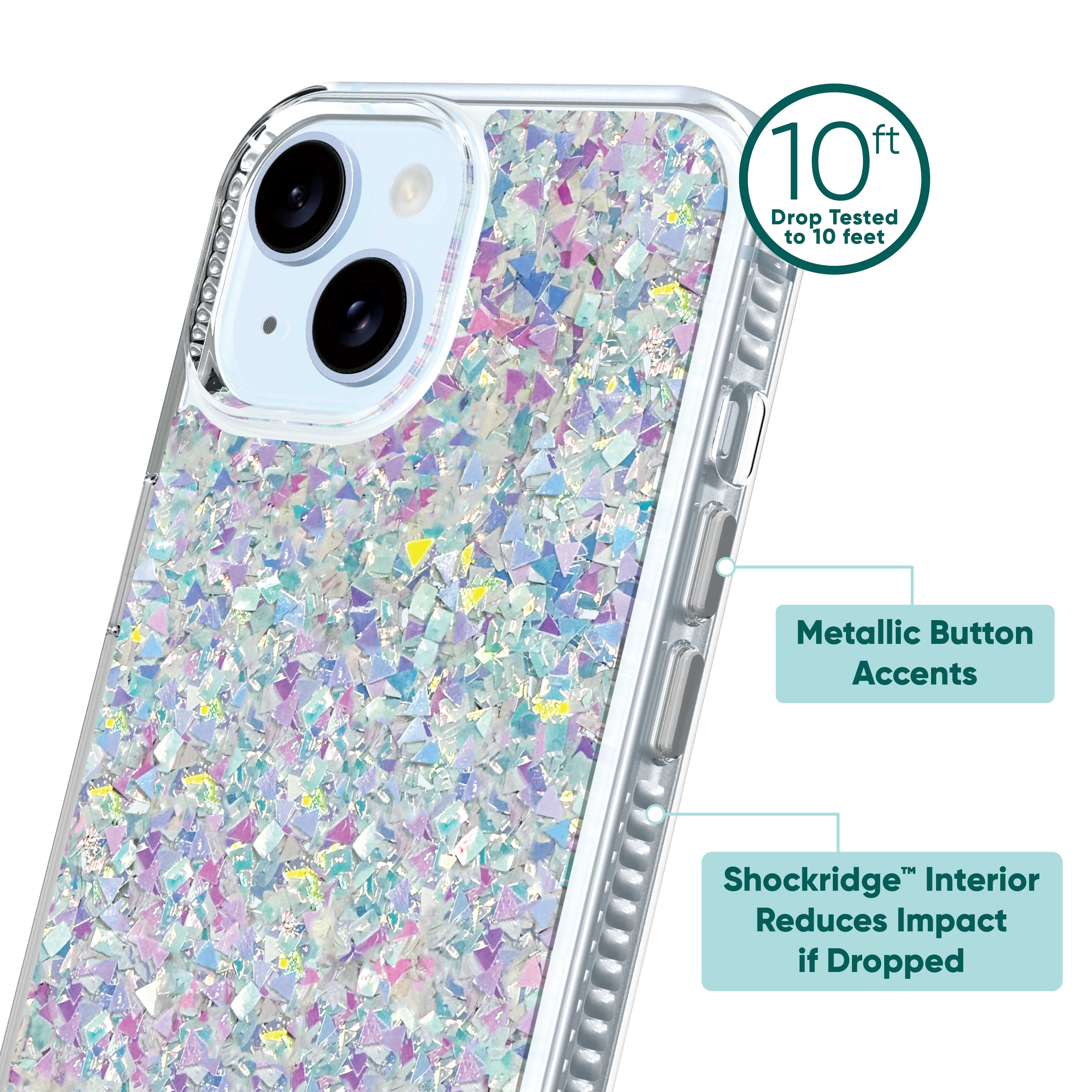 onn. Phone Case for iPhone 17e / iPhone 16e / iPhone 15 / iPhone 14 / iPhone 13 - Iridescent Glitter Fleck