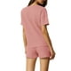 thumbnail image 3 of Conjuntos de lounge INSPIRE CHIC para mujeres, camiseta de waffle con pantalones cortos, joggers y sudaderas con bolsillos, XS Rosa claro, 3 of 6