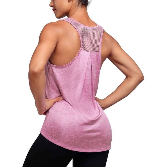 YEJIMAN Pink Cotton Tshirts For Women, Polyester Patriotic Shirts For Women, Women Workout Tops Mesh Racerback Yoga Tank Shirts Gym Running Tops