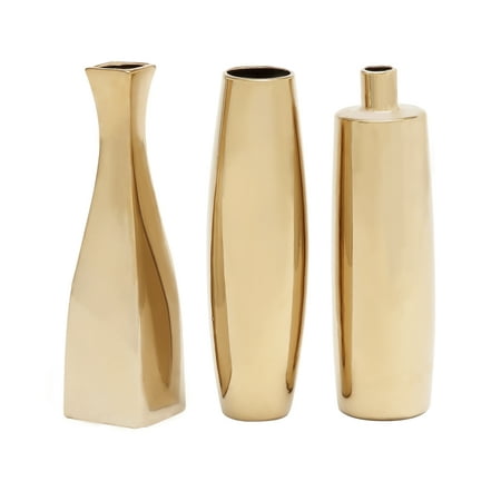 Empress Vase - Decmode Set of 3 Glam 12 Inch Gold Ceramic Vases, Gold