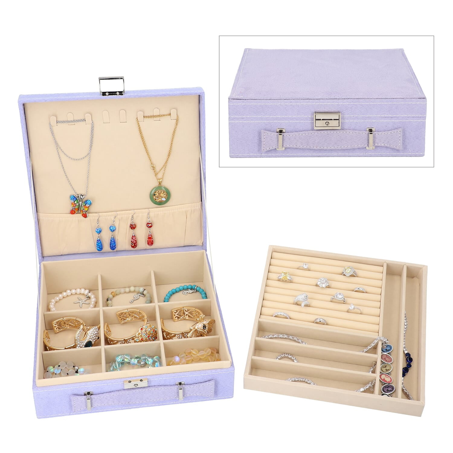 Shop LC Jewelry Organizer Box for Women Faux Velvet Anti Tarnish 2 Layer Blue Storage Case, Women's, Size: 10.2x10.2x3.2/10x3X10