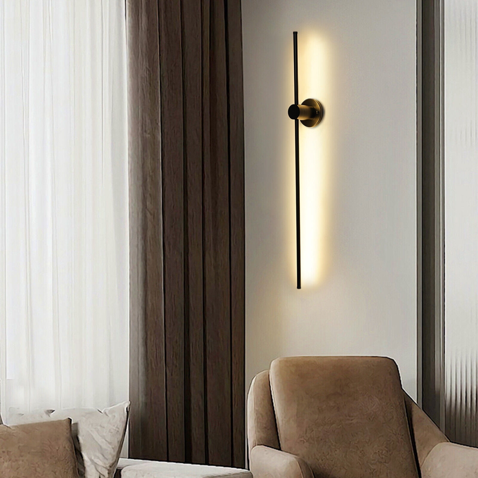 1PCS 20W Modern LED Wall Sconce Lighting, Bathroom Sconces Black Wall Lamp Led Linear Wall Light 1M Long Strip Wall Lamp for Bedroom Living Room Hotel 3000K