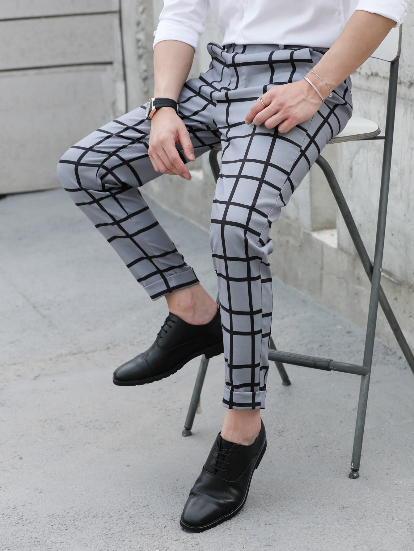 Men Plaid Print Tailored Pants XXL(44 