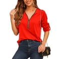thumbnail image 2 of Fashnice Ladies Tee Long Sleeve T-shirt Solid Color T Shirt Comfy Dailywear Pullover Orange XL, 2 of 5