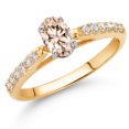 thumbnail image 2 of Gem Stone King 10K Yellow and White Gold Oval Peach Morganite and White Lab Grown Diamond Engagement Ring for Women (0.68 Cttw, Gemstone October Birthstone, Available in Size 5, 6, 7, 8, 9), 2 of 4