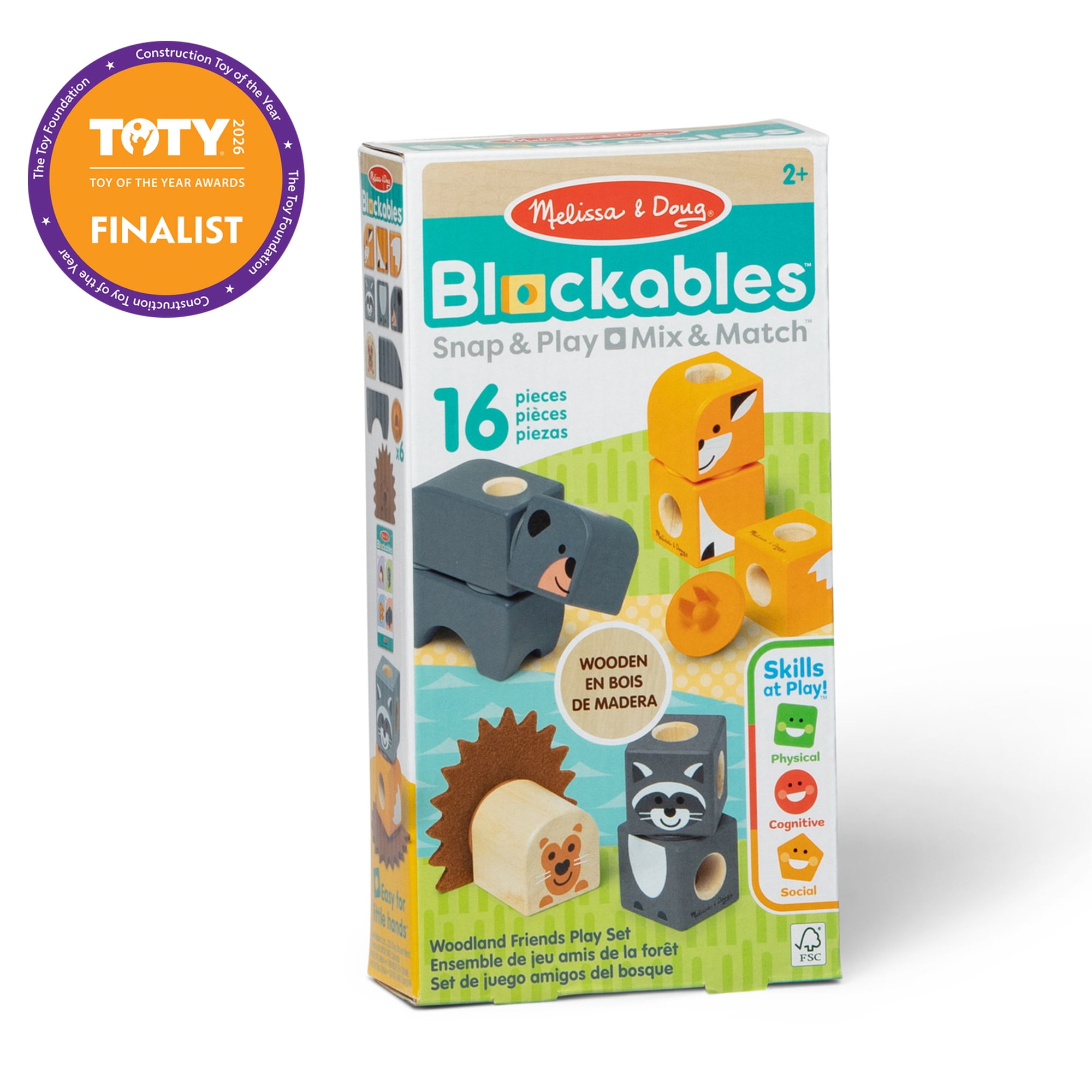 Melissa & Doug Blockables™ Woodland Friends Snap And Play, Mix and Match Connectable Wooden Building Blocks Play Set Toy for Preschool Toddler Boys and Girls (16 Pcs)