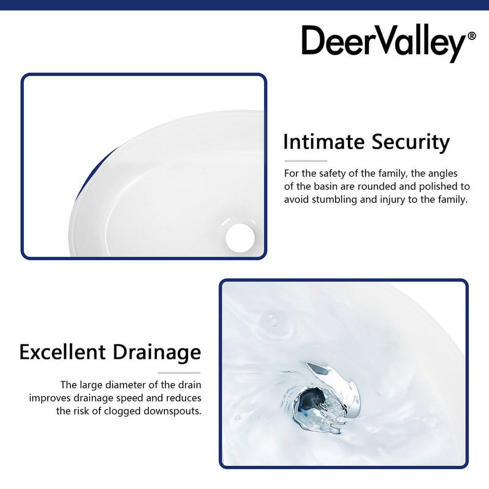 DeerValley 14" White Ceramic Oval Vessel Sink for Bathroom,Kitchen,DV-1V0049