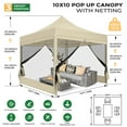 thumbnail image 5 of HOTEEL 10x10 Heavy Duty Canopy Tent, Pop up Canopies with Netting Screened ,Waterproof Ez up Canopy with Sidewalls, Outdoor Instant Party Tent for Backyard,Khaki, 5 of 9
