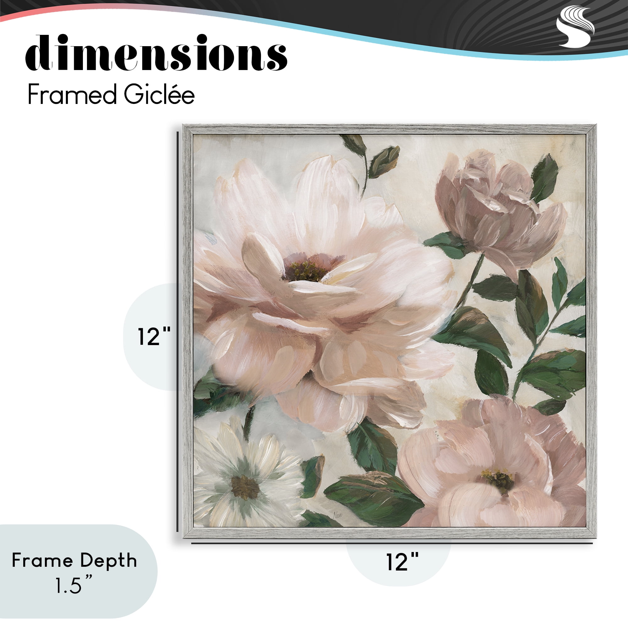 Stupell Industries Budding Blush Peonies & Leaves Gray Framed Giclee Art, design by Nan