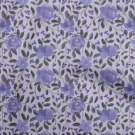 oneOone Cotton Poplin Twill Purple Fabric Floral Retro Craft Projects Decor Fabric Printed By The Yard 56 Inch Wide