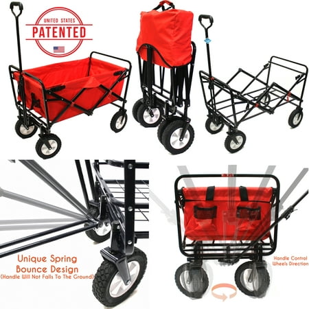 WonderFold Outdoor NEXT GENERATION Best Utility Folding Wagon with Removable Polyester Bag (Spring Bounce Feature, Auto Safety Locks, Handle Steering Performance) - Scarlet (Best Hdd Repair Utility)