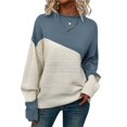 thumbnail image 1 of Suéter Casual de Color Block para Mujer, Cuello Redondo, Larga, Punto Acanalado Azul Agua S, 1 of 8