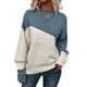 thumbnail image 1 of Suéter Casual de Color Block para Mujer, Cuello Redondo, Larga, Punto Acanalado Azul Agua S, 1 of 8