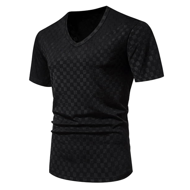 pstuiky camiseta de hombre, Camiseta de manga corta con cuello en V y estampado liso para hombre ropa de hombre l