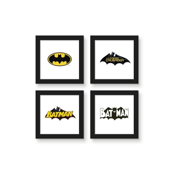 Gallery Pops DC Comics Batman - Logos Wall Art Bundle (4-Pack), Black Framed Version, 12" x 12"