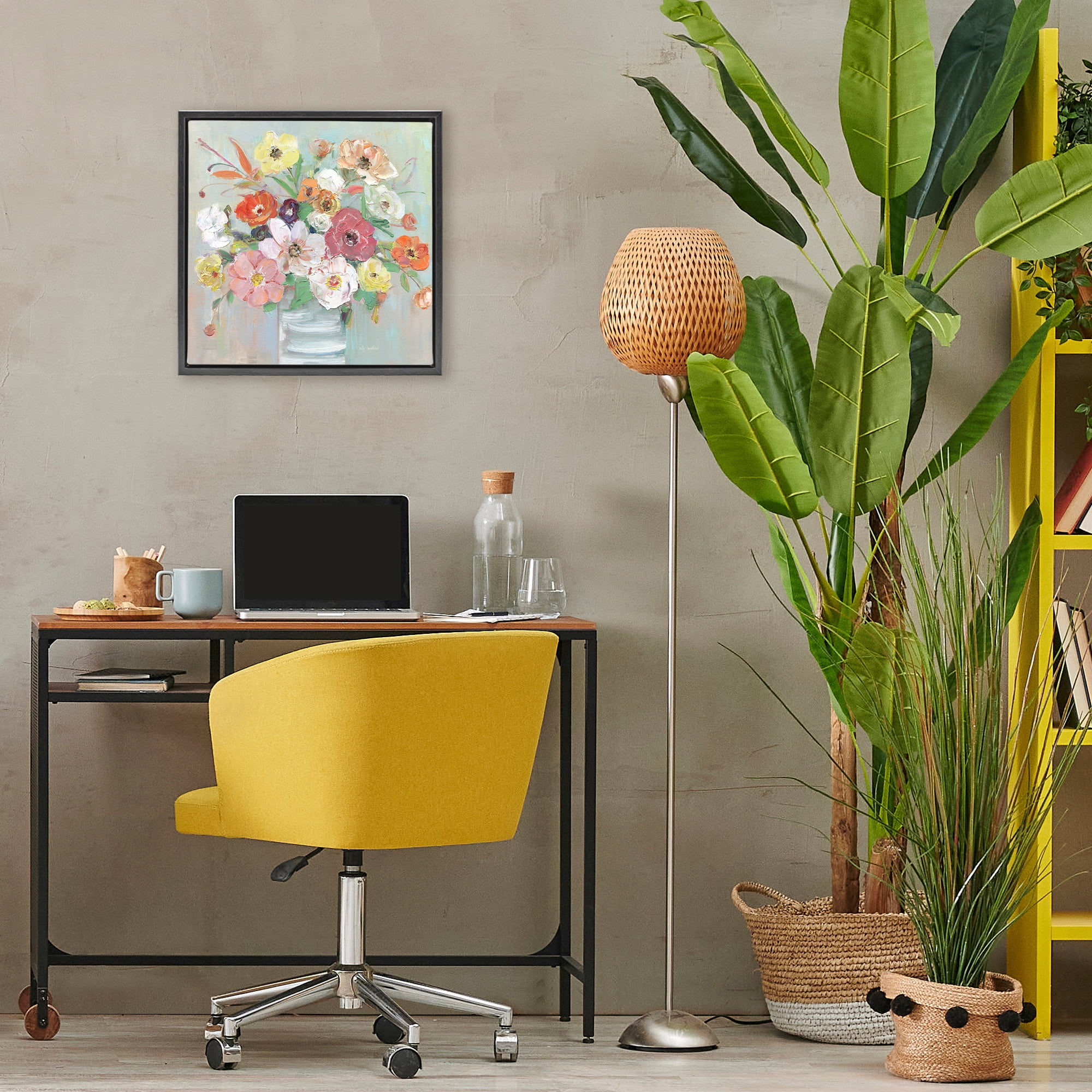 Stupell Industries Energetic Blossom Bouquet Black Framed Floater Canvas Wall Art, design by Sally Swatland