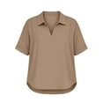 thumbnail image 6 of V-Neck Linen Shirt for Women Collared Elbow-Length Tees Shirts Travel Casual Loose Pullover Classic T-Shirt, 6 of 7