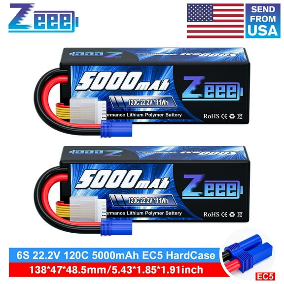 2xZeee 6S Lipo Battery 5000mAh 22.2V 120C EC5 for RC Car Airplane Heli Drone Jet