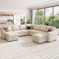 thumbnail image 5 of Marrber U-Shaped Sectional Sofa with Pull Out Bed and Storage, Modern Convertible Sleeper Sectional for Living Room, Apartment, Includes 2 Chaise Lounges, Beige Linen Fabric, 5 of 8