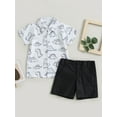 thumbnail image 5 of Caoirhny Boys Formal Wear Dinosaur Print Short Sleeve Button up Shirt and Elastic Shorts Summer 2 Piece Outfits, 5 of 8