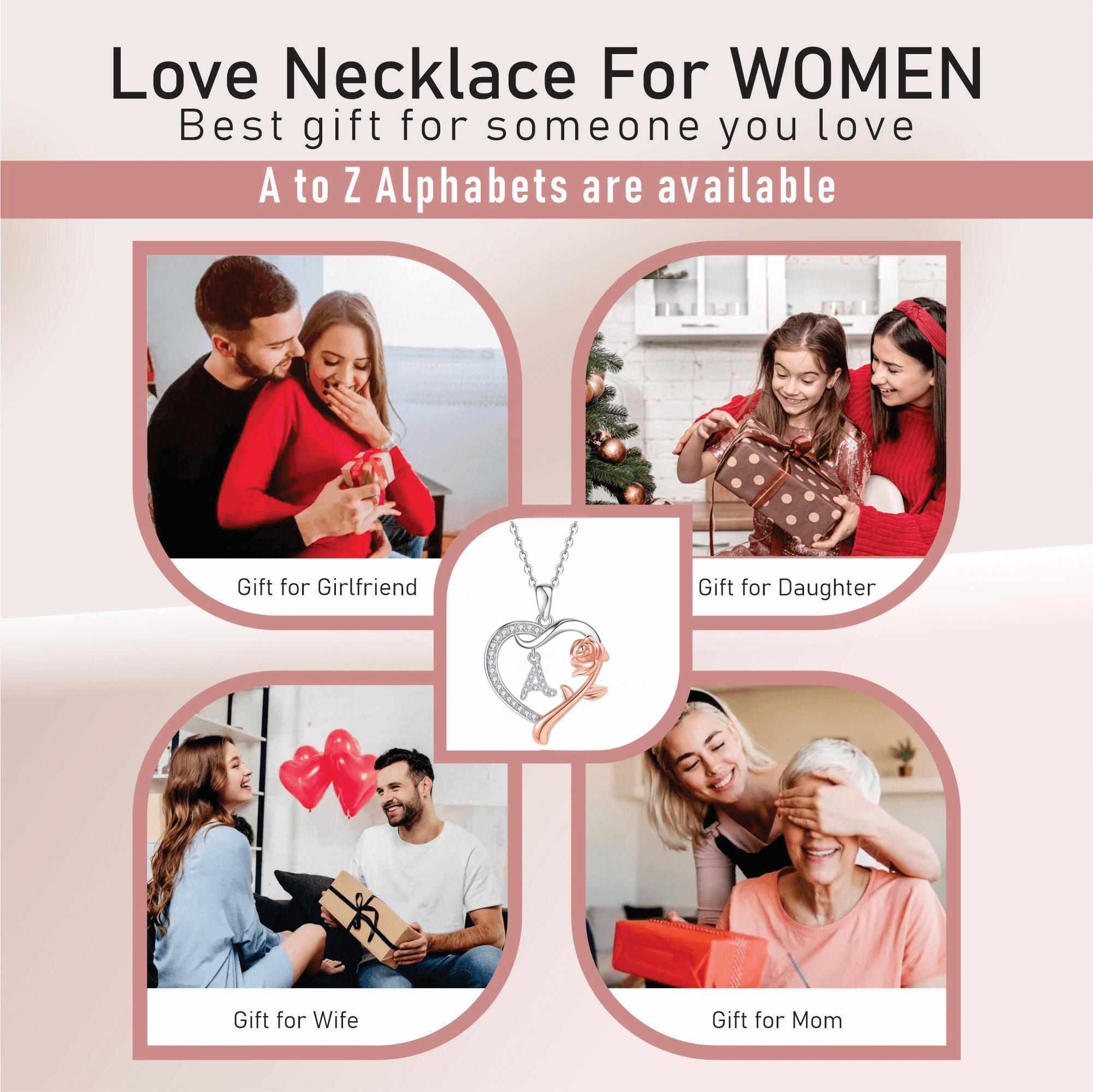 Bluxeo 925 Sterling Silver Rose Heart Initial Necklace, Christmas Gifts for Women Wife  Anniversary Birthday Gifts for Women, Jewelry Gift for Her Wife Girlfriend Mom Daughter