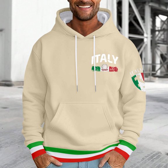 CONZONE Men's Hoodies Long Sleeve Pullover Hoodie for Men Italian Flag Graphic Hooded Sweatshirts With Pocket