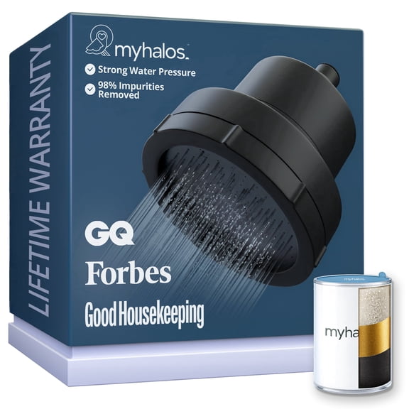 MyHalos Filtered Shower Head for Hard Water Filter - High Pressure, Removes Chlorine - Shower Head Filter for Hard Water Softener Showerhead, Easy Install, For Hair & Skin, Filtering (Black)