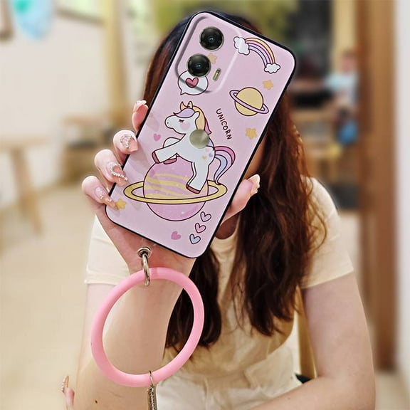 LYM-Phone Case For MOTO G Stylus 5G 2024, Protective Cartoon Creative Solid Color Ring Cute Back Cover Anti-knock heat dissipation Personality Soft Case Waterproof Youth Funny Bracelet