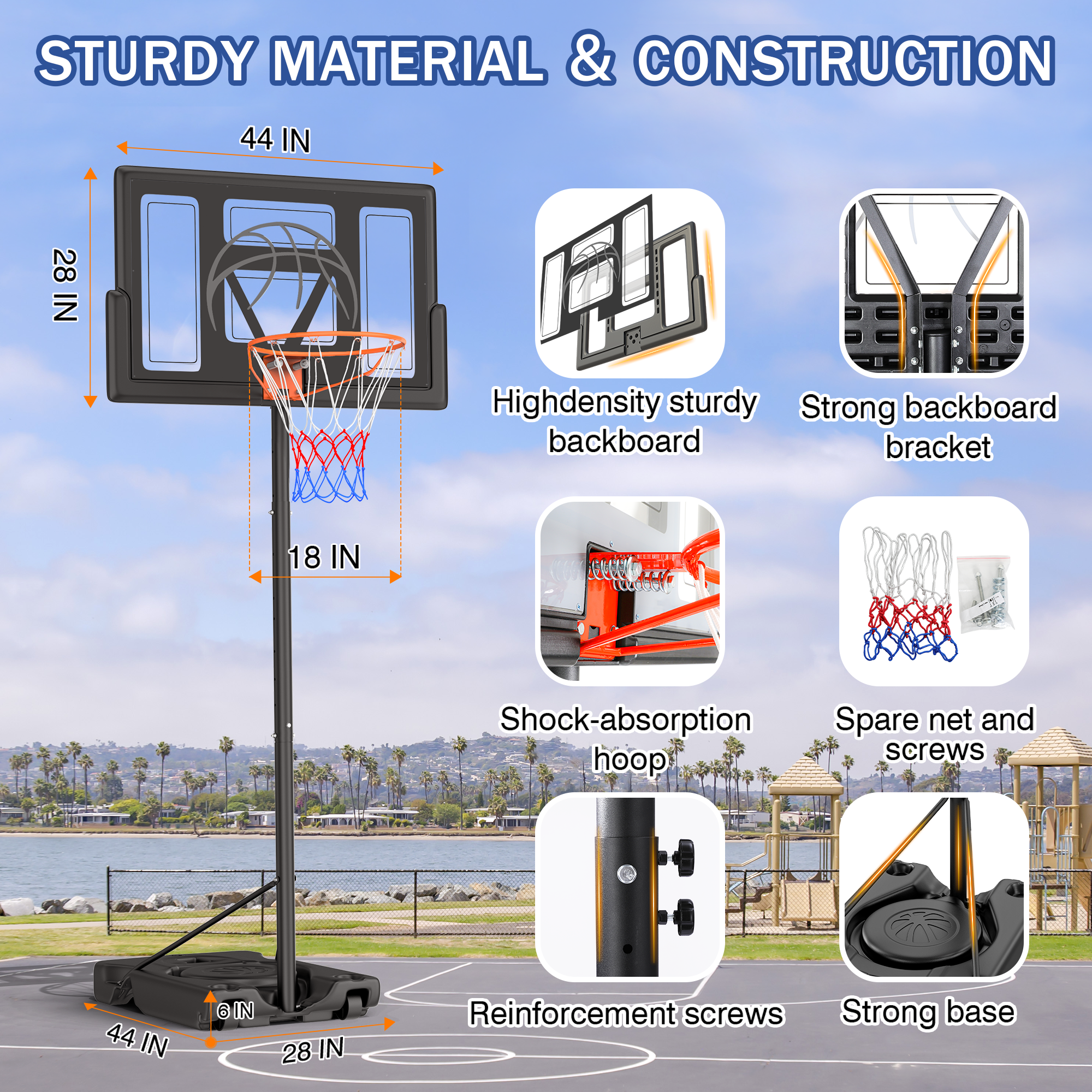 Dprodo Portable Basketball Hoop 44-Inch Height Adjustable photo 3