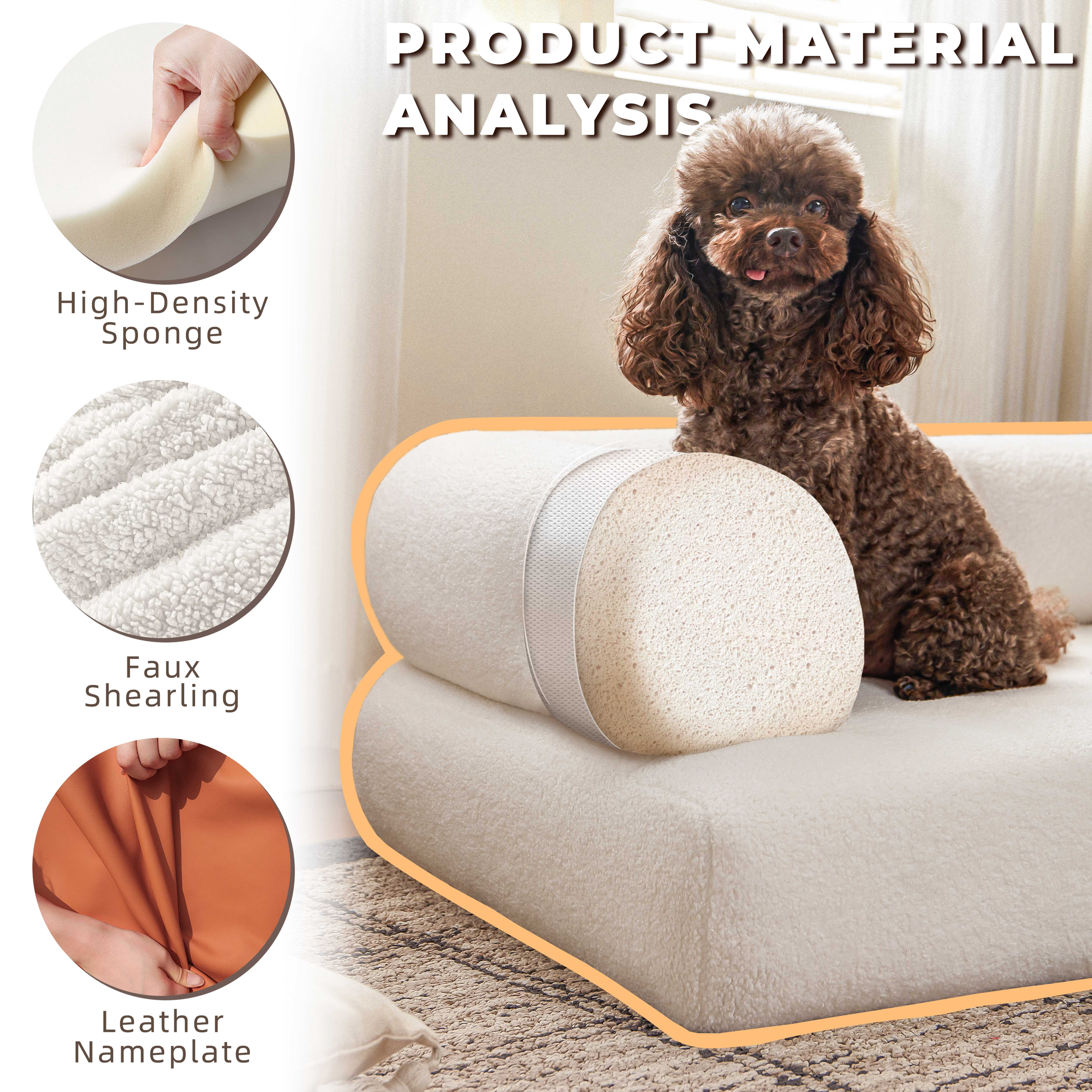 Faux Shearling Dog Bed Couch For Large Dogs Up To 70lbs, No Assembly Orthopedic Elevated Pet Sofa Bed, Furniture Style Comfy Dog Couch Bed, White