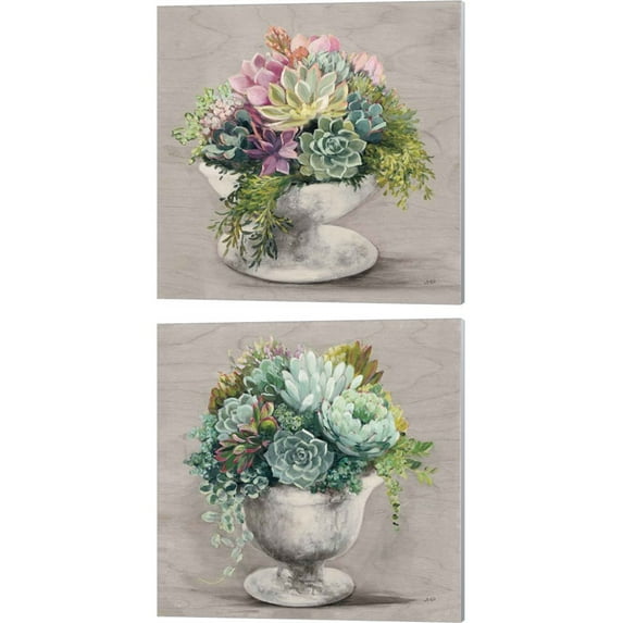 Great Art Now Festive Succulents Gray by Julia Purinton 2 Piece Canvas Art Set Each 14W x 14H