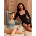thumbnail image 3 of Body Avidlove para mujer, manga larga, cuello cuadrado, talla L, color gris, 3 of 6