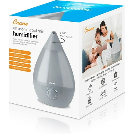 CRANE - 1 Gal. Drop Ultrasonic Cool Mist Humidifier - Grey