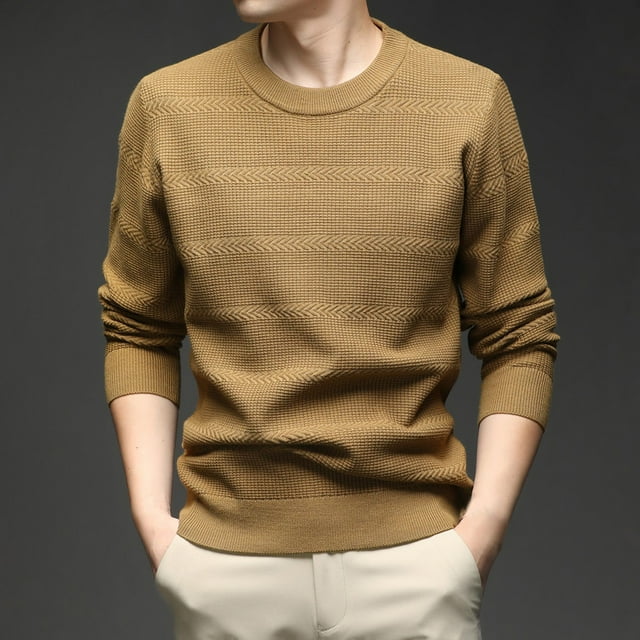 TINZ Knit Sweater Coat Long Sleeve Crewneck Pullover Soft Textured Pattern Design Comfortable Warm Casual Wear Modern Winter Jacket for Men Medium Length Winter Coats for Men
