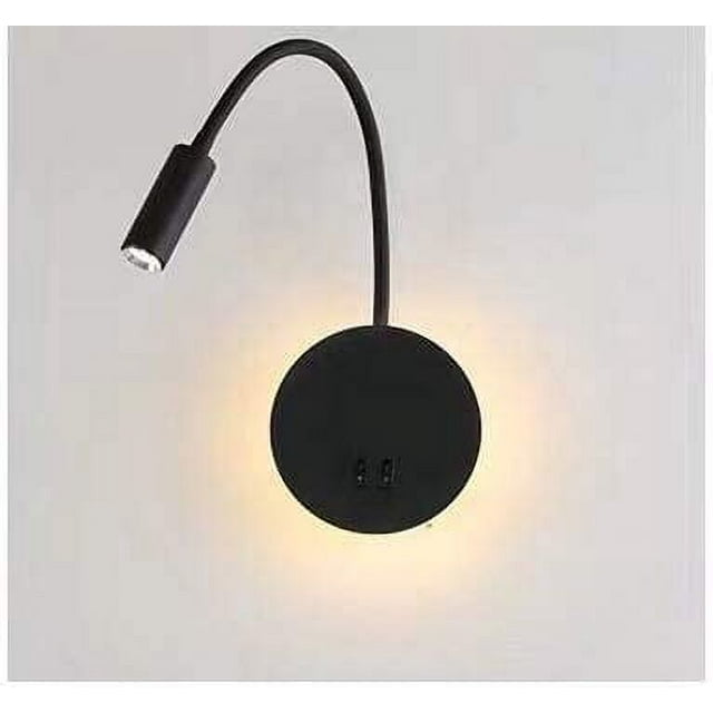 Lámpara de cabecera LED de 3+8W para lectura Lámpara de lectura de cisne LED Luz de pared negra flexible Luz de lectura LED con interruptor Blanco cálido 3000K Moderno