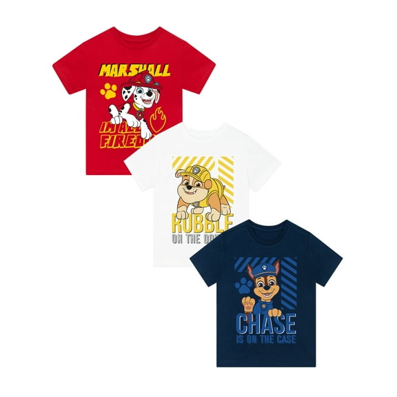 PAW Patrol Boys Rubble, Marshall And Chase T-Shirts 3 Pack Multicolour Sizes 4-8