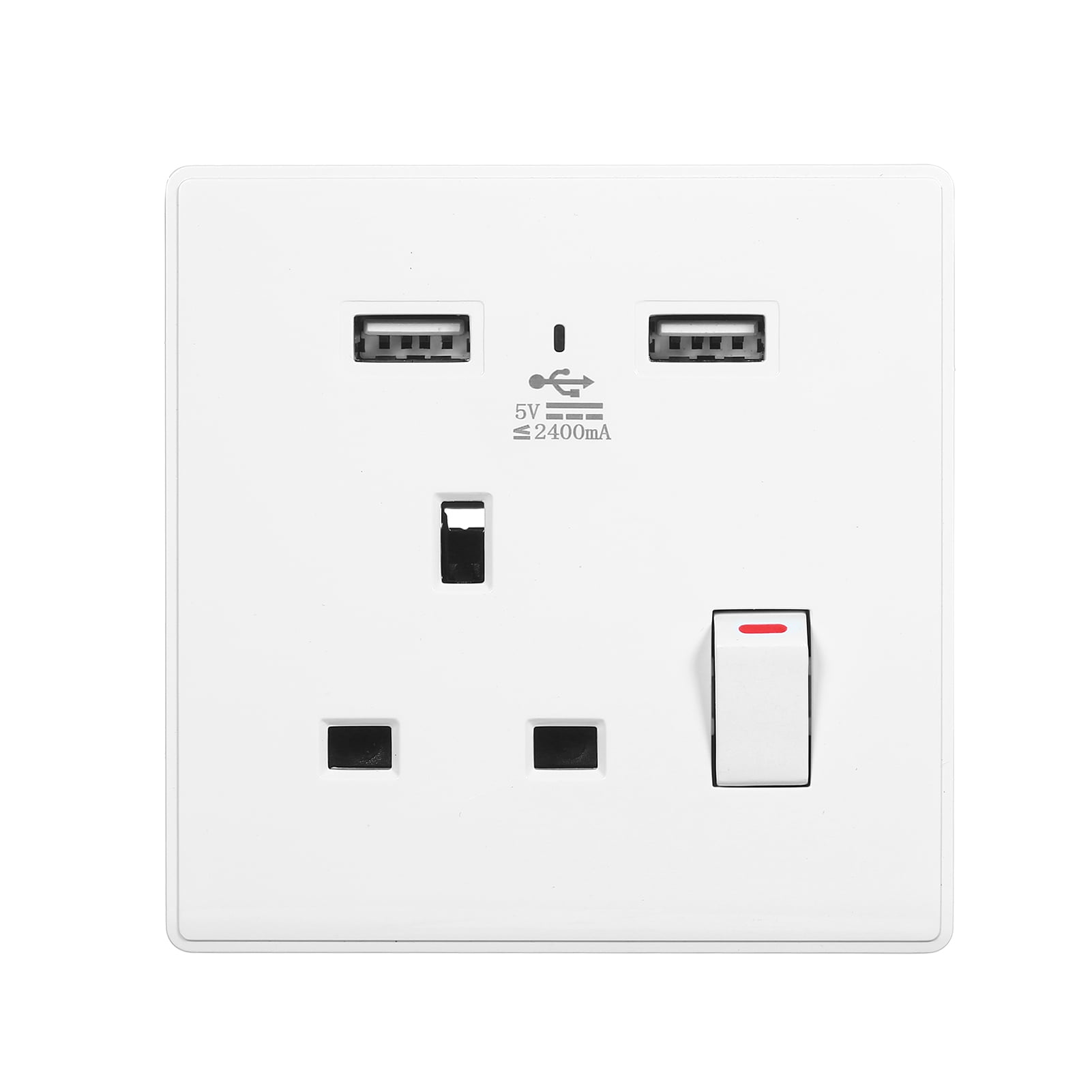 White Wall Socket with USB Charging Port Standard Socket UK 13A Socket Face 