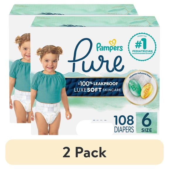 (2 pack) Pampers Pure Diapers Size 6, 108 Count (Select for More Options)