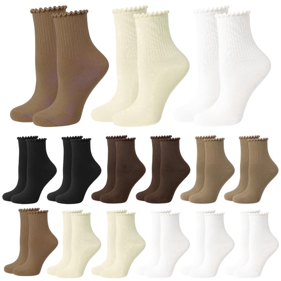 Bocaoying 15 Pairs Cute Ruffle Socks for Women, Lettuces Edge Crew Socks, Soft Cotton Frilly Socks, Cottagecore Coquette Girly Socks for Boots, Casual Daily Wear, 5-9.5