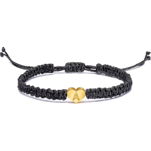 Pulseras con inicial de corazón para mujer, regalo de 26 letras con dijes iniciales, pulsera hecha a mano con cuerda trenzada, joyería ajustable para mamá, hija, joyería de cumpleaños