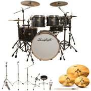 Sawtooth Command Series 7-Piece Drum Set Shell Pro Pack with Hardware & Zildjian Cymbals, Silver Streak ( box 1 of 2)