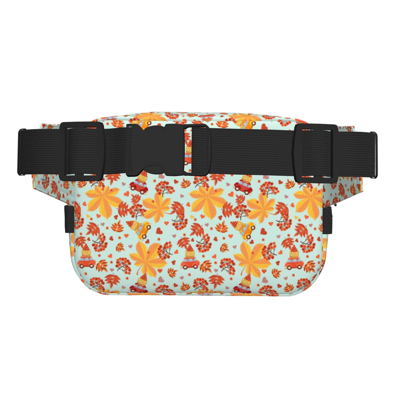 Picia Hearts And Autumn Leaves Print Square Double-Layer Waist Bag Mini Adjustable Waist Belt Bag Exercise Running Travel Hiking