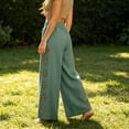 thumbnail image 6 of FchengtaiS Womens Summer Boho Pants Cotton Linen Floral Cutout Wide Leg Pants Elastic Waist Casual Palazzo Trousers with Pockets, 6 of 7